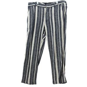 Banana Republic The‎ Avery Striped White and Navy Linen Blend Cropped Pants